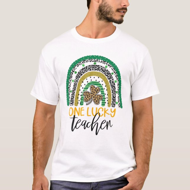 One Lucky Teacher Rainbow St patrick's day T Shirt (Framsida)