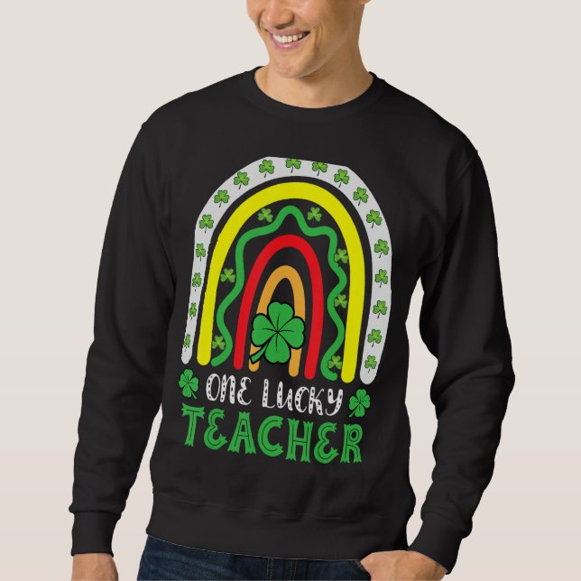 One Lucky Teacher Rainbow St Patricku2019s Day Lång Ärmad Tröja (Framsida)