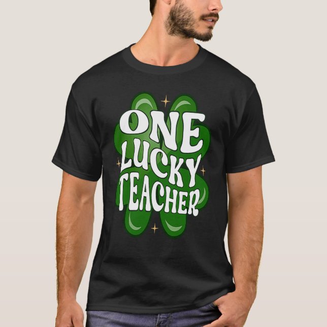 One Lucky Teacher Retro St Patrick's Day Four Leaf T Shirt (Framsida)