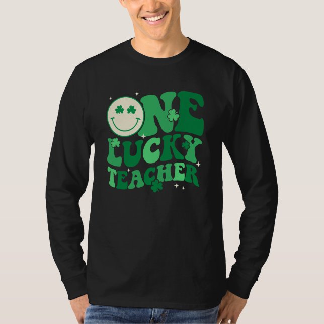 One Lucky Teacher Shamrock Groovy St Patrick's Day T Shirt (Framsida)