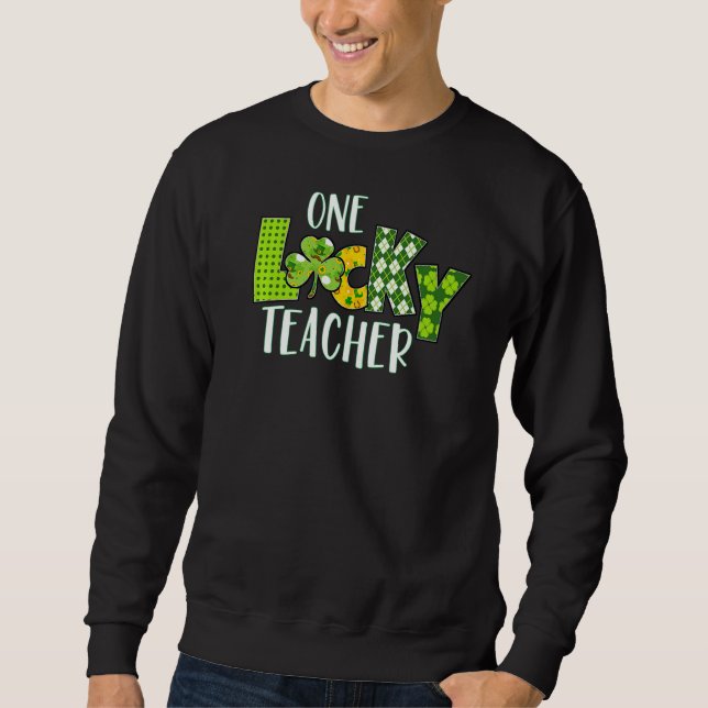One Lucky Teacher Shamrock St patrick's day Schoo Lång Ärmad Tröja (Framsida)
