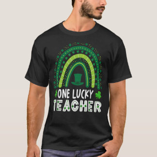 One Lucky Teacher St patrick's day Rainbow Leopard T Shirt
