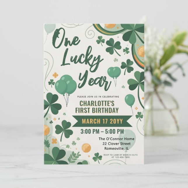 One Lucky Year | St Patrick's Day 1st Birthday  Inbjudningar (Stående Fram)