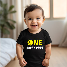 One Lycklig, 1:a födelsedag Gult Smiley T Shirt