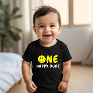 One Lycklig, 1:a födelsedag Gult Smiley T Shirt