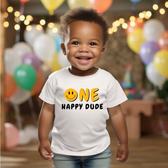 One Lycklig, 1:a födelsedag Orange Smiley T Shirt (Skapare uppladdad)