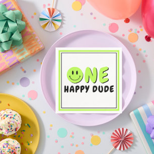 One Lycklig, 1:a födelsedag Party Grönt Smiley Pappersservett
