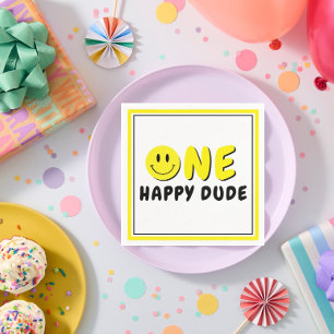 One Lycklig, 1:a födelsedag Party Gult Smiley Pappersservett