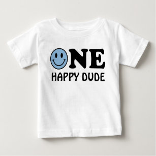 One Lycklig   Anpassningsbar Blue Smile Första föd T Shirt