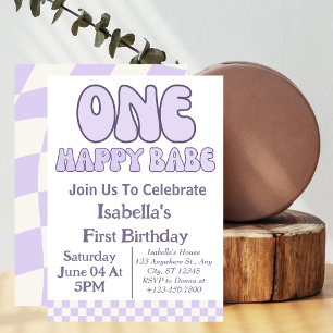 One Lycklig Babe Girl 1:a födelsedagen Party perso Inbjudningar