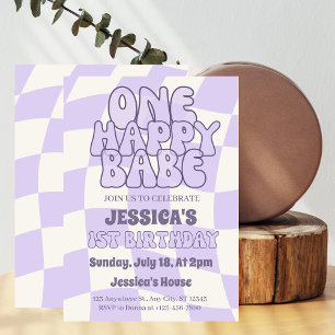 One Lycklig Babe Girl 1st Birthday Personlig Inbjudningar