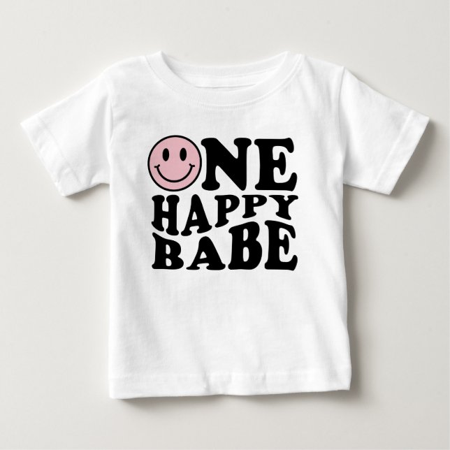 One Lycklig Babe | Preppy Smile Girl First Birthda T Shirt (Framsida)