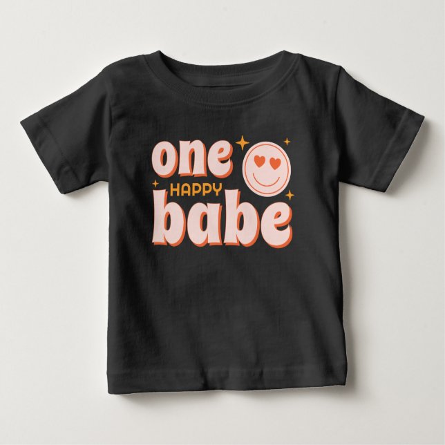 One Lycklig Babe Retro First Birthday Shirt T Shirt (Framsida)