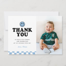 One Lycklig, Blue Lycklig Photo Boy 1st Birthday Tack Kort
