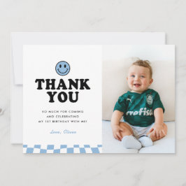 One Lycklig, Blue Lycklig Photo Boy 1st Birthday Tack Kort