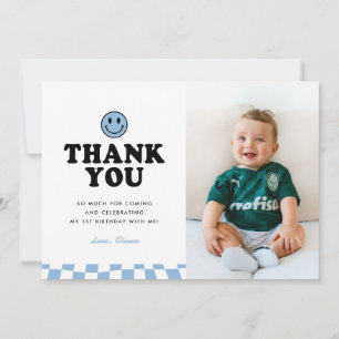 One Lycklig, Blue Lycklig Photo Boy 1st Birthday Tack Kort
