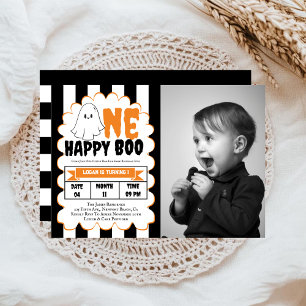 One Lycklig Boo Boy 1st Birthday Party bjudande Inbjudningar