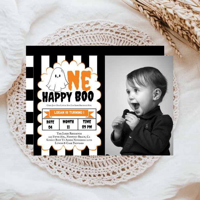 One Lycklig Boo Boy 1st Birthday Party bjudande Inbjudningar (Skapare uppladdad)