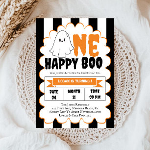 One Lycklig Boo Boy 1st Birthday Party Inbjudningar