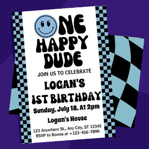One Lycklig Boy 1st Birthday Inbjudningar