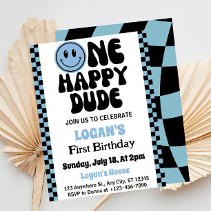 One Lycklig Boy 1st Birthday Inbjudningar