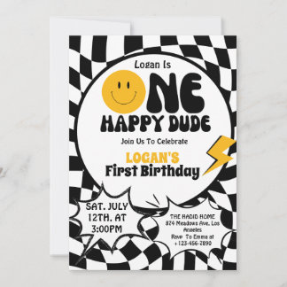 One Lycklig Boy 1st Birthday Party Inbjudningar