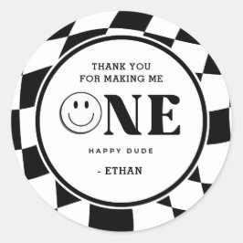 One Lycklig Boy 1st Birthday Tack Runt Klistermärke