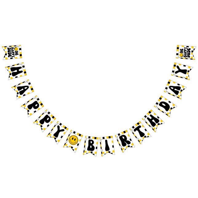 One Lycklig Boy 1st Birthday Vimplar (Alla)