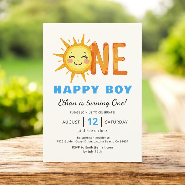 One Lycklig Boy Sunshine 1:a födelsedagen Inbjudningar (Skapare uppladdad)
