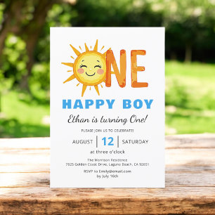 One Lycklig Boy Sunshine 1:a födelsedagen Inbjudningar
