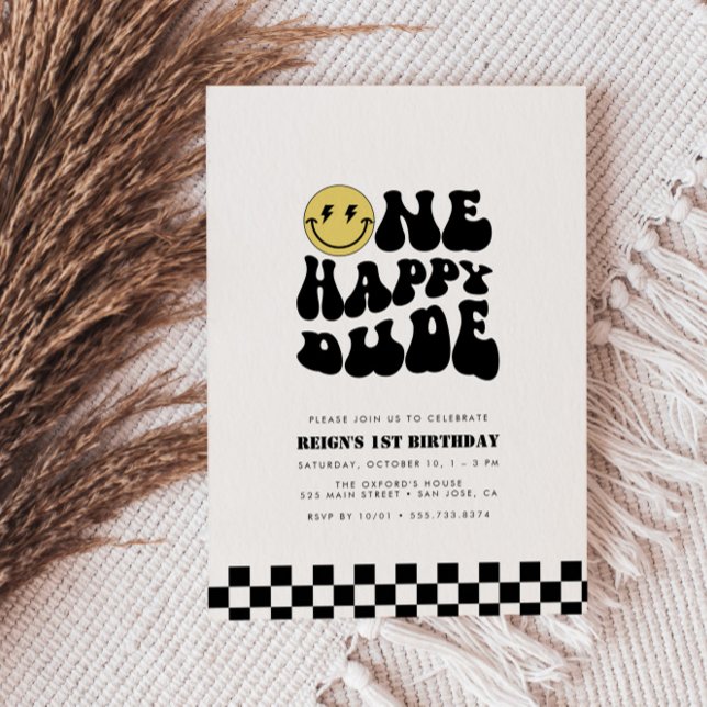 One Lycklig | Boys Rad Kids 1:a födelsedag Inbjudningar (Available for print & instant digital download!)