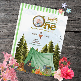 One Lycklig Camper 1:a födelsedag Photo Inbjudan