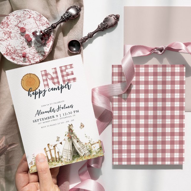 One Lycklig Camper Boho Rosa 1:a födelsedagen Inbjudningar (Skapare uppladdad)