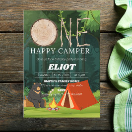 One Lycklig Camper Boy's första födelsedag Inbjudningar