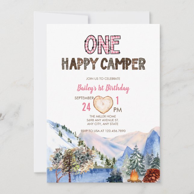 One Lycklig Camper | Camping Birthday-inbjudan Inbjudningar (Framsida)