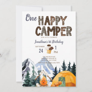 One Lycklig Camper Camping Birthday-inbjudan Inbjudningar