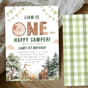 One Lycklig Camper Camping Boy 1:a födelsedagen Inbjudningar