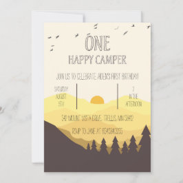 One Lycklig Camper Camping First Birthday-inbjudan Inbjudningar