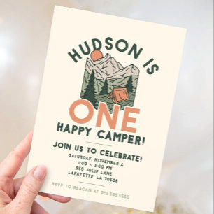 One Lycklig Camper First Födelsedagsfest inbjudan