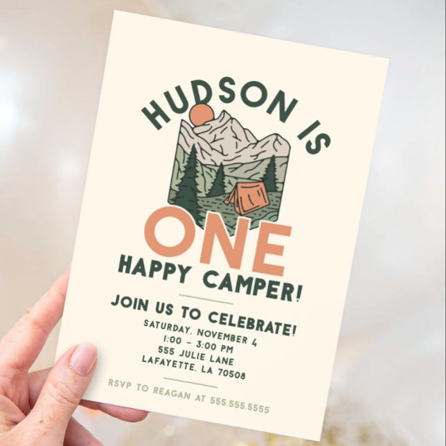 One Lycklig Camper First Födelsedagsfest inbjudan (Skapare uppladdad)