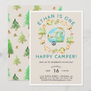 One Lycklig Camper First Födelsedagsfest Inbjudningar