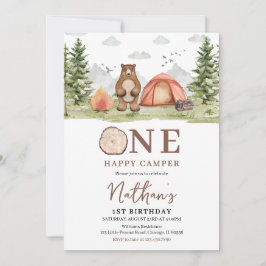 One Lycklig Camper Woodland Första födelsedag Inbjudningar
