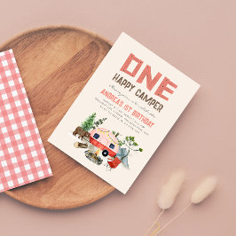 One Lycklig Camper Woodland Girls 1st Birthday Ros Inbjudningar