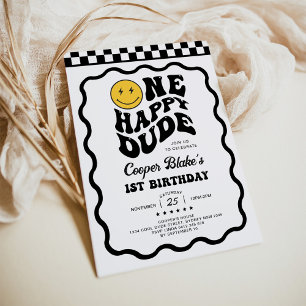 One Lycklig, Coola Emoji Ansikte Boy 1st Birthday Inbjudningar