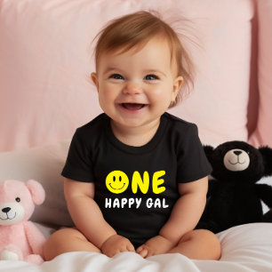 One Lycklig Gal 1:a födelsedag Gult Smiley T Shirt