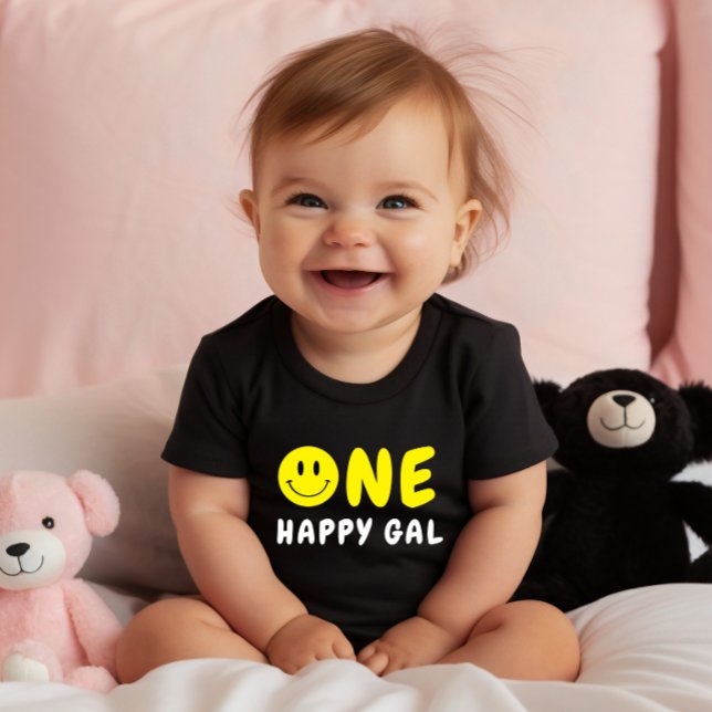 One Lycklig Gal 1:a födelsedag Gult Smiley T Shirt (Skapare uppladdad)