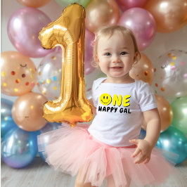 One Lycklig Gal 1:a födelsedag Gult Smiley T Shirt