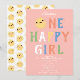 One Lycklig Girl Birthday Inbjudan 1 Birthday Sol