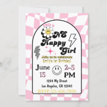 One Lycklig Girl Birthday-inbjudan