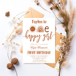 One Lycklig Girl Boho Rainbow Sunshine Birthday Inbjudningar